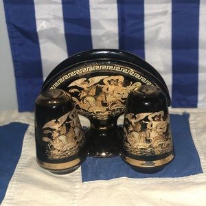 Handmade in Greece salt& pepper shakers with napkin holder set
